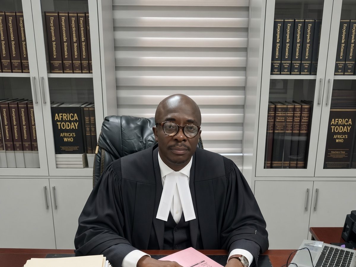 Barrister Sylvain Oum Enonchong at his desk at the firm's offices in Akwa, Douala